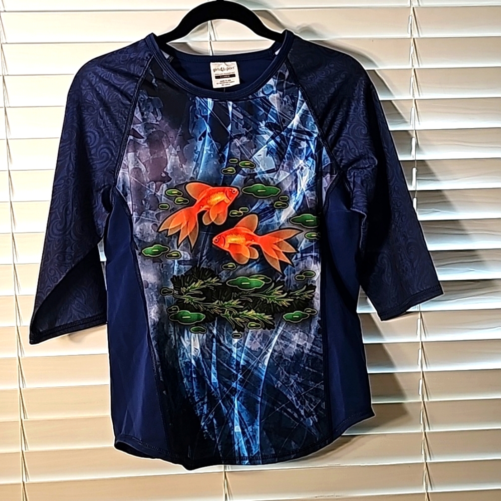 Girls4sport Half Sleeve Rash Guard Navy Fish Design Size XL NWT
